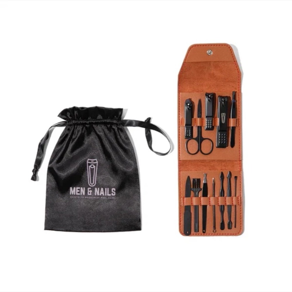 Men & Nails Leather Luxury Grooming Travel Nail Manicure Kit 12 Piece New